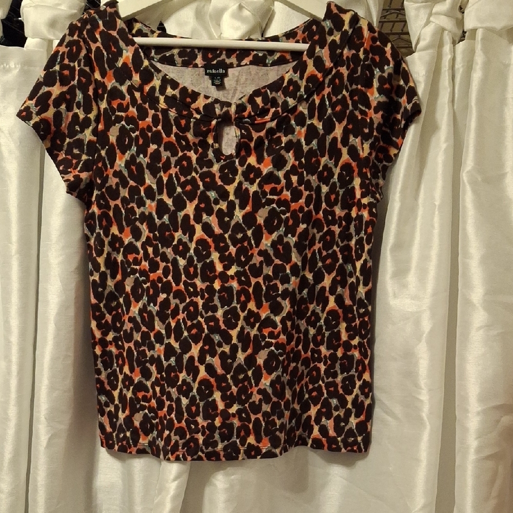 Rafaella Black and Orange Leopard Print Top LG 🧡🧡🧡🧡